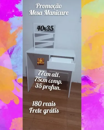 Mesa de Manicure 40x35 - Branca - Frete Grátis