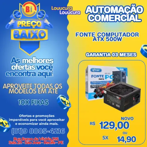 Fonte Atx 500w Gamer Ultra Silence Pc Gamer Bivolt 