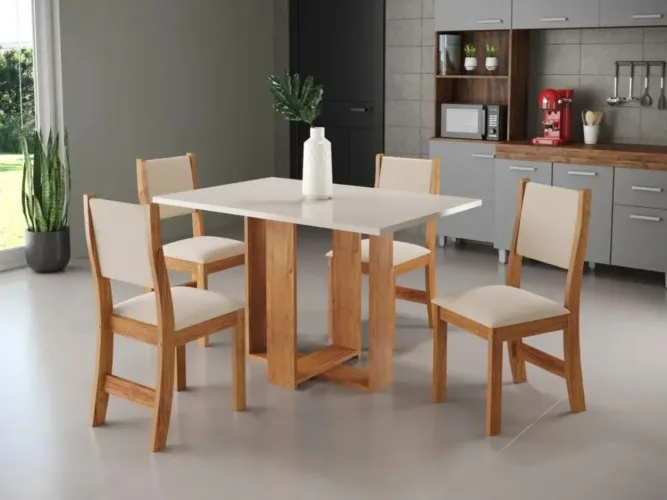Mesa de Jantar Quadrada com 4 Cadeiras Malu l99m