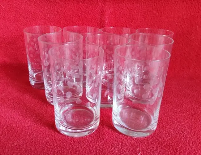 Conjunto com 9 Copos de Cristal Lapidado - Década de 60