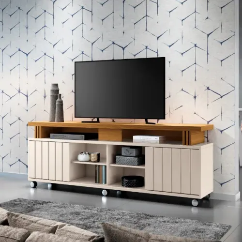 Bancada para TV's até 70" com Rodinhas Cromadas