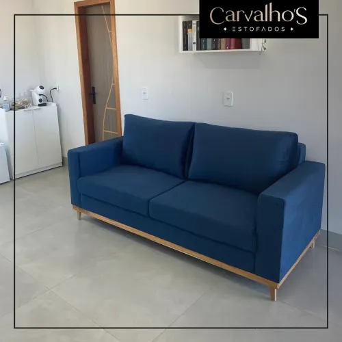 Sofá 3 Lugares Azul - Novo