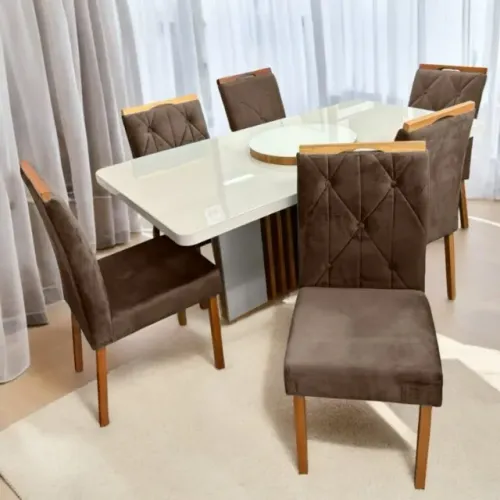 Mesa Astrid 170x90cm com 6 Cadeiras Yasmim Veludo - Cadeiras já montadas!