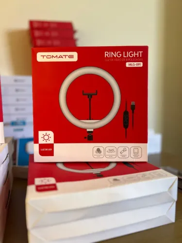 Ring Light 8? Tomate com Tripé de Mesa - 3 Cores de Luz, Regulagem de Brilho