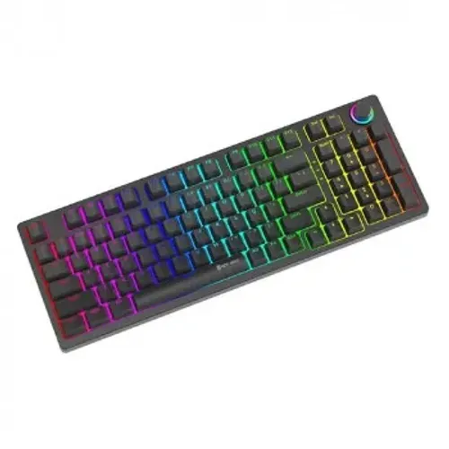 Teclado Mecânico Gamer New Hero Warlock, Rainbow, Switch Blue, USB, ABNT, Preto