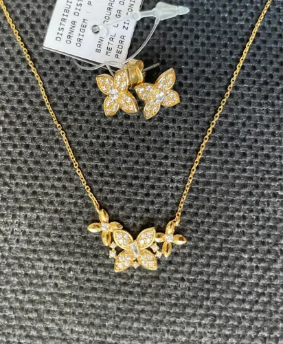 Conjunto Morana dourado c/ zirconia - Novo