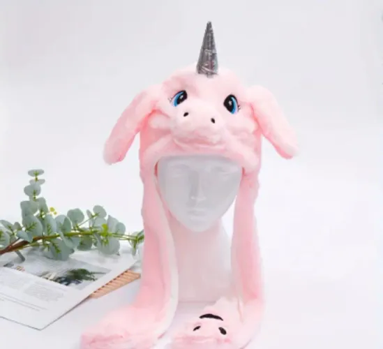 Gorro de pelúcia unicórnio, levanta a orelha, novo 