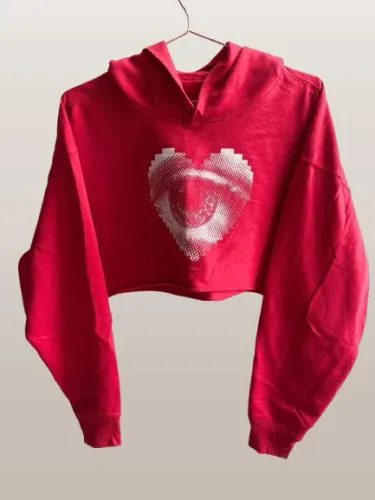 Conjunto Jade Picon Cropped + Calça Vermelho Coração Pixelado Pouco Uso