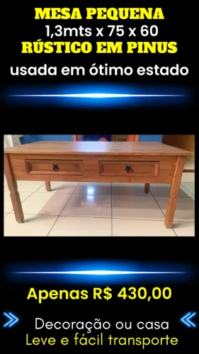 Mesa baixa rustica (2 gavetas)