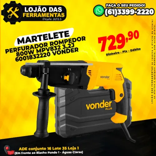 Martelete Perfurador Rompedor 800w MPV832 3,2J 6001832220 Vonder