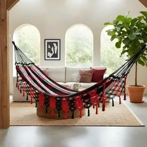 Rede De Descanso Para Casal Vermelho/Preto