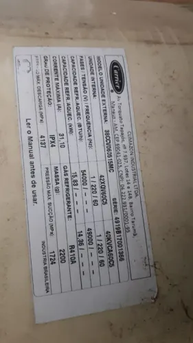 PISO TETO CARRIER 60.000 BTUS INVERTER