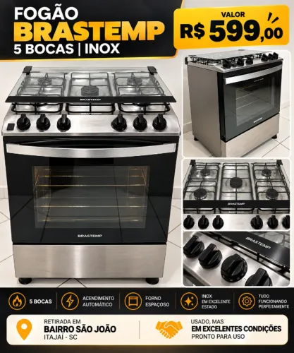 Fogão 5 bocas - Brastemp de Inox