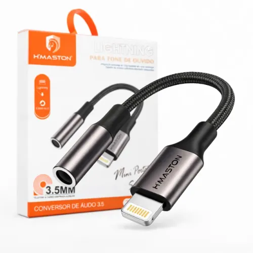 Adaptador Lightning para P2 3.5mm H?Maston ZHQ19 Conversor Áudio iPhone Fone AUX pode reti