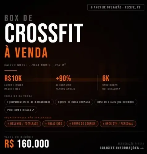 BOX DE CROSSFIT | R$160.000 | 242M | ESTRUTURA COMPLETA | BAIRRO NOBRE | ZONA NORTE RECIFE