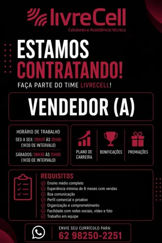 Vaga para vendedor(a) Anapolis