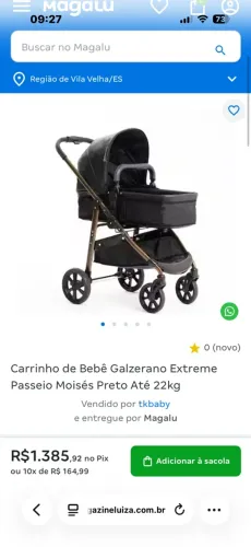 Carrinho de bebê Galzerano Extreme passeio Moisés preto e cobre até 22 kg