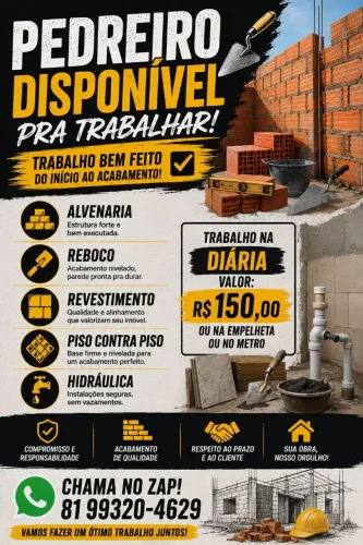 Pedreiro disponível pra trabalhar