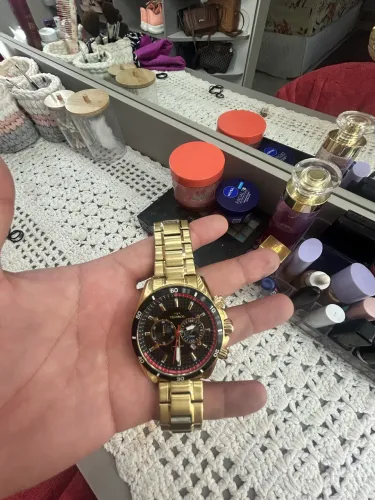 ? RELÓGIO TECHNOS CRONÓGRAFO MASCULINO DOURADO - 100M