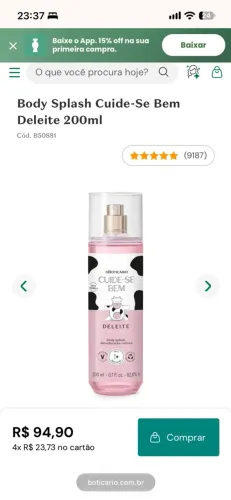 Body splash deleite oboticario
