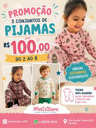 3 conjuntos de pijama por 100,00. Tecido 100% algodão