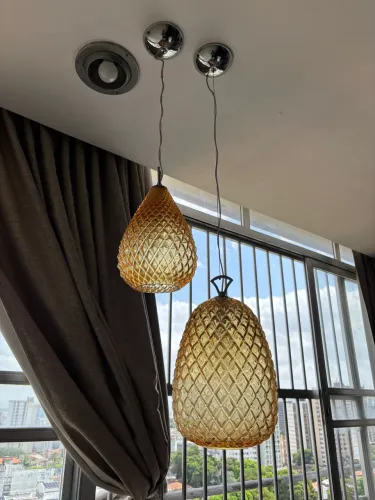 Luminárias de vidro e aço inox. de teto