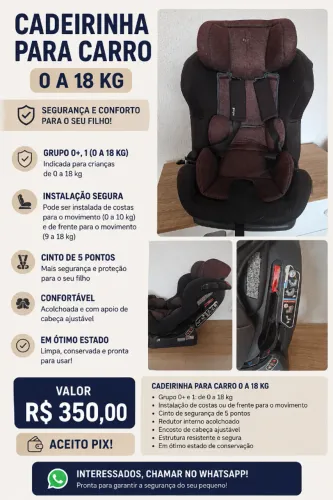 Cadeirinha para carro de 0 a 18kg