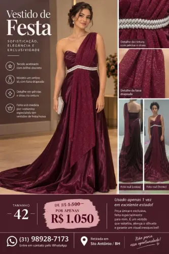 Vestido de festa longo alta costura n 42 Ajustável 