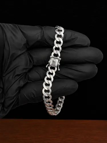 Pulseira de prata grume 8mm fecho gaveta com garantia eterna + limpa prata de brinde 