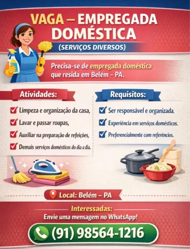 VAGA - EMPREGADA DOMÉSTICA (SERVIÇOS DIVERSOS)