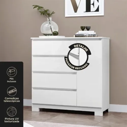 Cômoda com 4 Gavetas e 1 Porta Vega