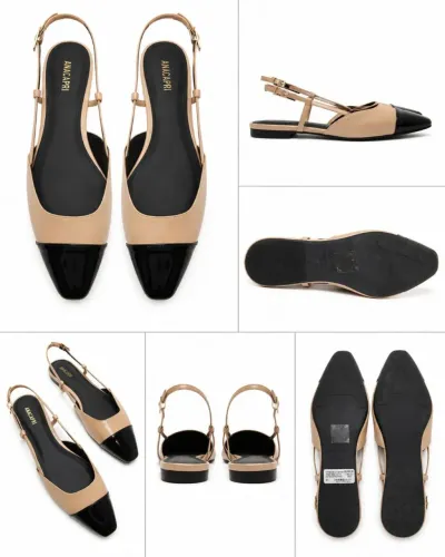 Sapatilha Ana Capri Slingback Bico Fino Bege/Preta Nº 39. Usada uma vez!