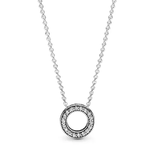 Colar Pandora Corrente de Prata e Pingente Círculo Cravejado Colar Pandora (Pequeno) - 45 