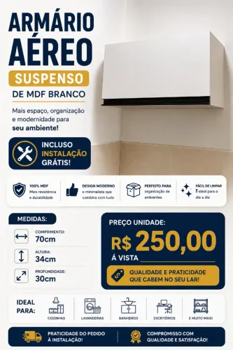 Armário Aéreo MDF Branco Direto da Fábrica com Instalação