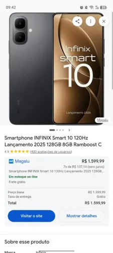 Infinix smart 10 128 gb na caixa