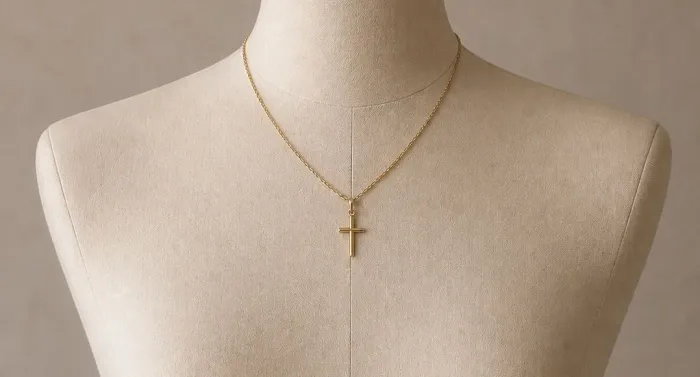 Colar Corrente Unissex Dourado com pingente em Cruz