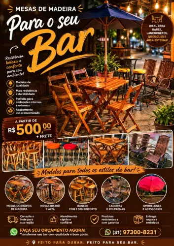 Mesa Bistrô, Mesa Dobrável, Banquetas<br><br>Cadeiras para Bar