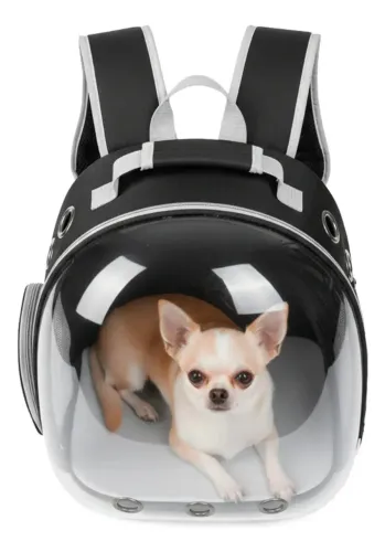 mochila bolsa pet visão panorâmica astronauta cachorro gato cor preto bm-f1211