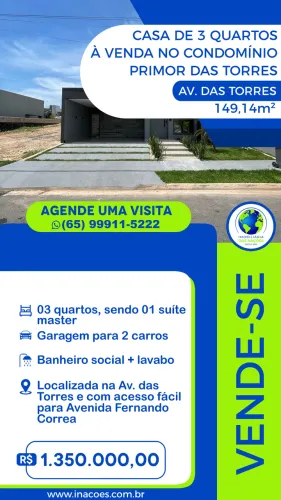 Casa de 3 Quartos à Venda no Condomínio Primor das Torres