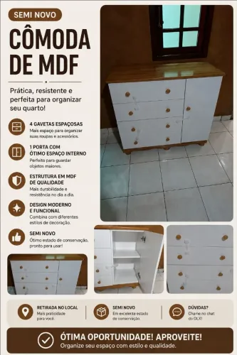 Cômoda de MDF resistente e perfeita para organizar seu quarto