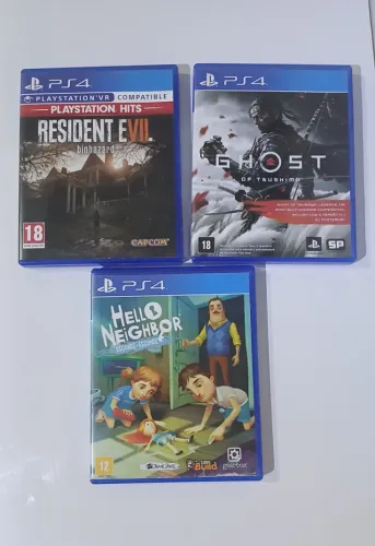 Resident Evil 7 + Ghost of Tsushima + Hello Neighbor (Playstation 4)
