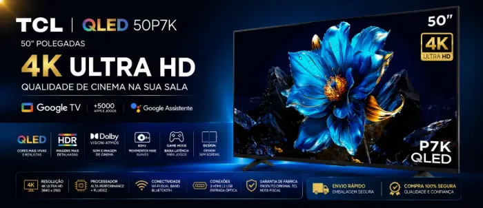 Smart TV TCL QLED 50P7K 50" 4K UHD Google TV | QLED | Dolby Vision Atmos | Wi-Fi | HDR10+