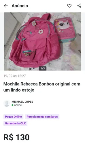 Mochila escolar Rebecca Bombom grande