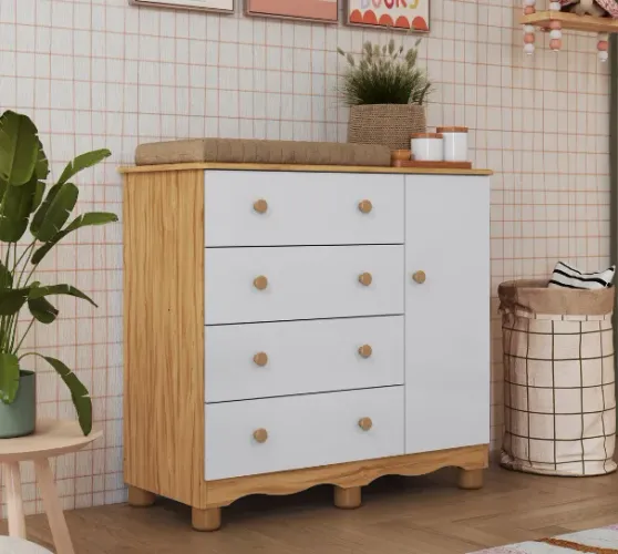 Comoda Infantil Junior com porta em MDF 4 Gavetas (Nova)