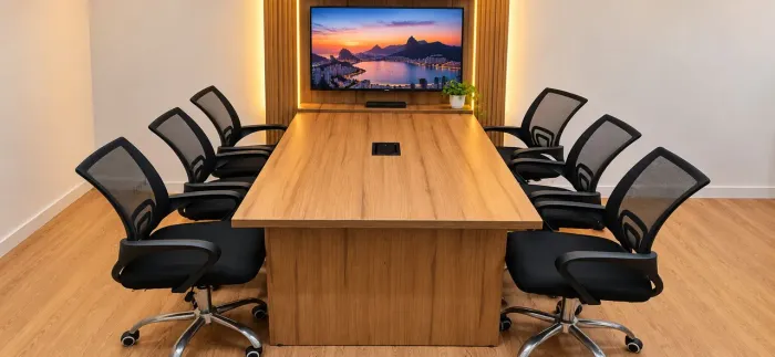 MESA DE REUNIÃO 2,1mt/PAINEL/6 CADEIRAS GIRATÓRIAS