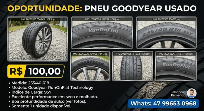 PNEU USADO GOODYEAR 255/40 R18 - RUNONFLAT - R$ 100,00