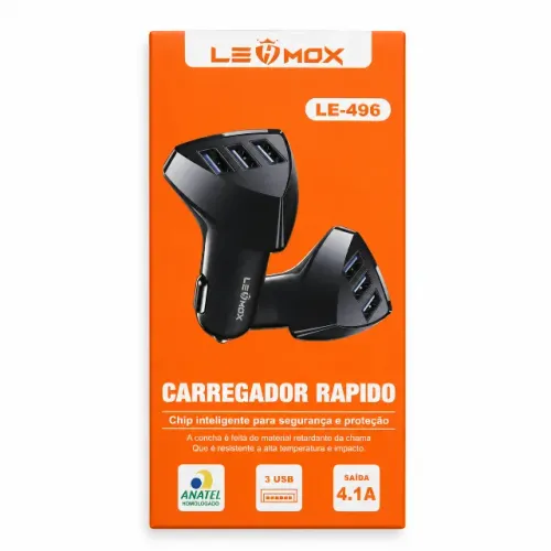 Carregador Veicular Rápido Lehmox LE-496 3 USB 4.1A Universal Turbo Carro pode retirar no
