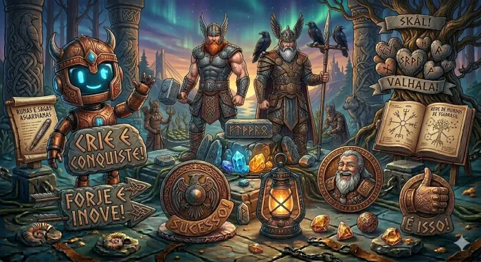 Cards figurinhas digitais Thor e Odin estão Te Esperando