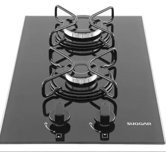 Cooktop 2 Bocas Vidro Preto À Gás Suggar Fg200 Preto Bivolt <br><br>