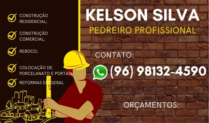 Pedreiro Profissional (DISPONÍVEL ZONA NORTE DE MACAPÁ)